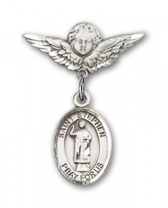 Pin Badge with St. Stephen the Martyr Charm and Angel with Smaller Wings Badge Pin [BLBP0991]