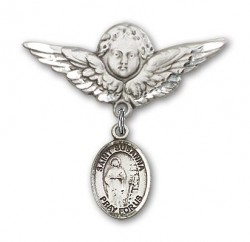 Pin Badge with St. Susanna Charm and Angel with Larger Wings Badge Pin [BLBP1830]