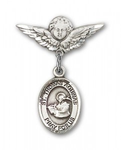 Pin Badge with St. Thomas Aquinas Charm and Angel with Smaller Wings Badge Pin [BLBP1019]