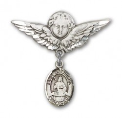 Pin Badge with St. Walburga Charm and Angel with Larger Wings Badge Pin [BLBP1144]