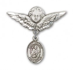 Pin Badge with St. William of Rochester Charm and Angel with Larger Wings Badge Pin [BLBP1060]