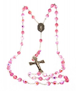 Pink 8mm Pink Crystal Rosary in Sterling Silver [HMRB0017]