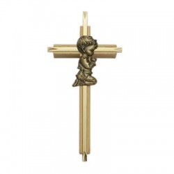 Praying Boy Oak &amp; Brass Baby Cross - 7“H   [SNCR1047]