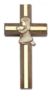Praying Girl Cross in Walnut 4“ with Metal Inlay [CRB0019]