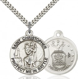Protect Me In Battle Round St. Christopher Air Force Necklace [BM1007]