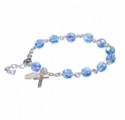 Rosary Bracelet - Sterling Silver with 7mm Light Sapphire Swarovski Beads [RB3469]