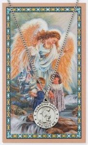 Round Guardian Angel Pewter Medal with Prayer Card [PCMV001]