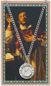 Round St. Charles Borromeo Medal with Prayer Card [PC0041]
