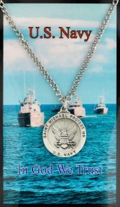 Round St. Michael Navy Medal with Prayer Card [PC0072]