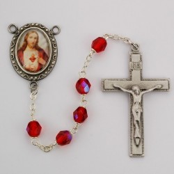 Sacred Heart of Jesus Ruby Glass Rosary [MVER0025]