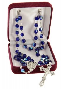 September Dark Blue Aurora Glass Bead Rosary [MVRB1130]