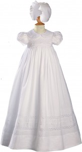 Short Sleeve Cotton and Cluny Lace Baptism Gown [LTM1003]