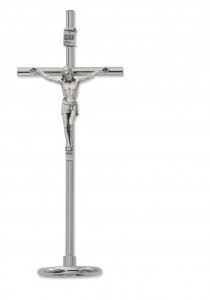 Silver Standing Papal Crucifix with Metal Base - 6 1/2“H [MVCR1048]