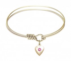 Smooth Bangle Bracelet with a Birthstone Puff Heart Charm [BRST039]