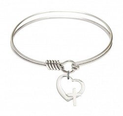 Smooth Bangle Bracelet with a Heart and Cross Charm [BRS4207]