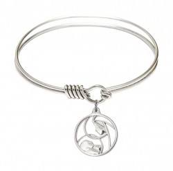 Smooth Bangle Bracelet with a Madonna and Child Charm [BRS6225]