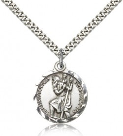 Textured Border St. Christopher Necklace - Nickel Size [CM2116]