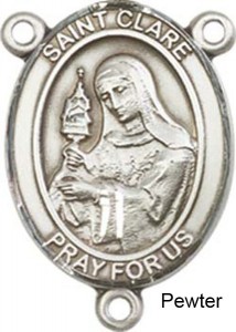 St. Clare of Assisi Rosary Centerpiece Sterling Silver or Pewter [BLCR0198]