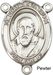 St. Francis De Sales Rosary Centerpiece Sterling Silver or Pewter [BLCR0205]