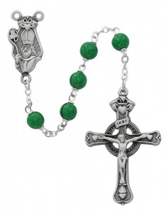 St. Patrick Green Glass Rosary Oxidized Silver [RB1509]