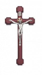 Stained Cherry Wall Crucifix Squared Budded Tips - 10 inch [CRX3826]