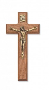 Beveled Edge Stained Walnut Wall Crucifix 7 inch [CRX3819]