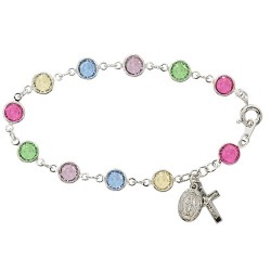 Sterling Silver Rosary Bracelet with Multi Color Austrian Crystal Beads [MVM1181]