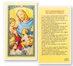 Ten Commandments School Kids Laminated Prayer Card [HPR758]