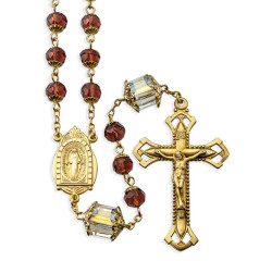 Vintage Inspired Amethyst Glass Bead Rosary with Solid Brass Crucifix and Centerpiece [RB3487]