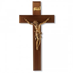 Wide Edge Gold-tone Walnut Wall Crucifix - 11 inch [CRX4211]