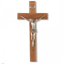 Narrow Corpus with Silver-tone Walnut Wall Crucifix - 12 inch [CRX4256]