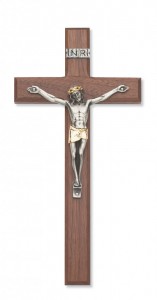 Walnut Wood Crucifix with Two Tone Corpus - 10“H [MVCR1017]