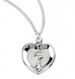 White Enamel Heart with Gold Chalice Necklace [HMM3366]