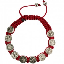 Women's Adjustable Red Corded St. Benedict Bracelet [MCBR0008]