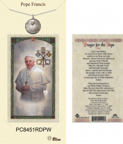 Women's Round Pope Francis Pewter Pendant w. Prayer Card [BLPCP060]