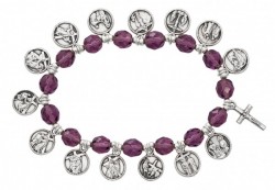 Women's Stations of the Cross Stretch Bracelet Purple Beads [MCBR0032]