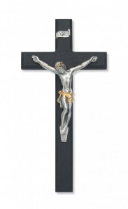 Black Wood Wall Crucifix with Two-Tone Corpus 10 inch Beveled [CRX3855]