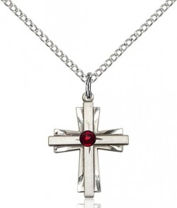 Youth Etched Cross Pendant with Birthstone Options [BLST0675]